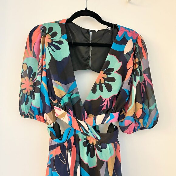 Baltic Born Open Back Floral Black Maxi Dress Bastina Size XL NWOT Flaws - Picture 4 of 10